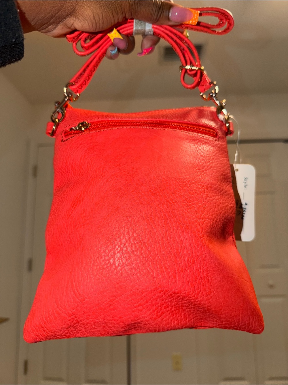 Orange Crossbody Fashion Bag with Gold Medallion - Picture 3 of 4